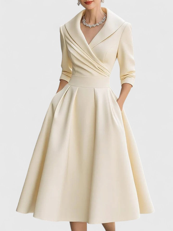 Denise | Women's V-Neck A-Line Midi Dress