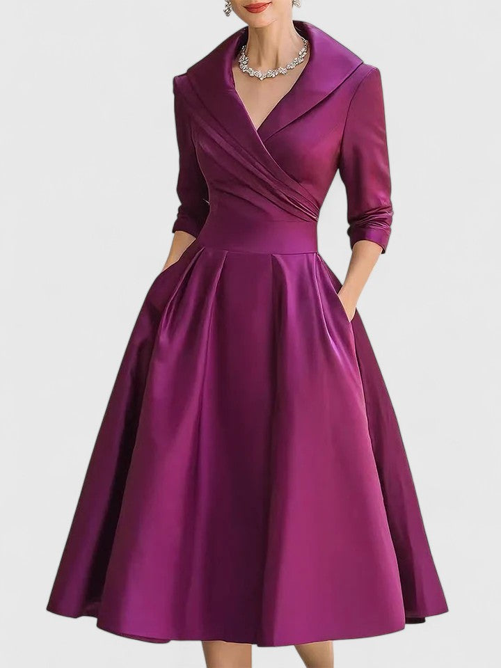 Denise | Women's V-Neck A-Line Midi Dress