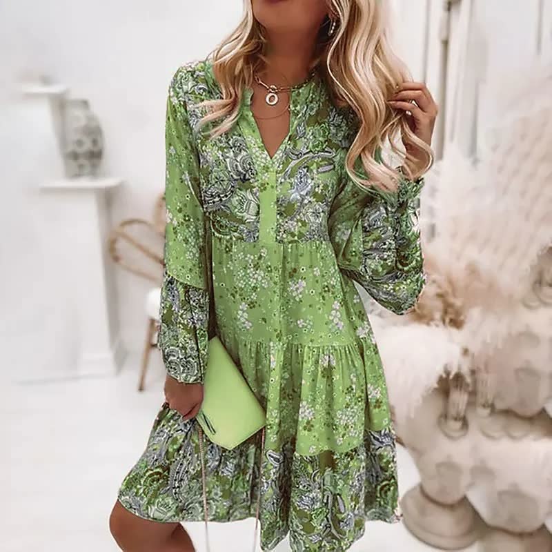Elaine | Women's Long Sleeve Tiered Mini Dress