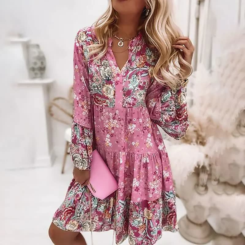 Elaine | Women's Long Sleeve Tiered Mini Dress