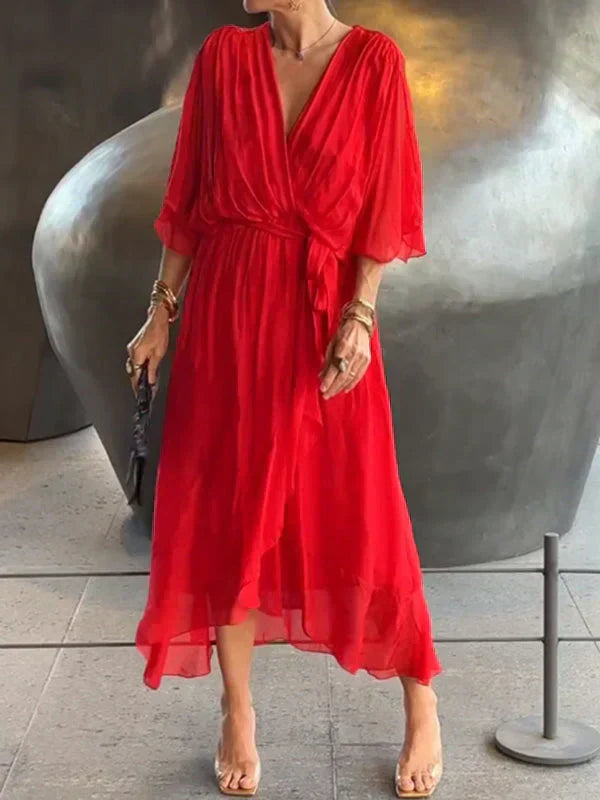 Ophelia | Luxurious Soft V-Neck Silk Dress for Women