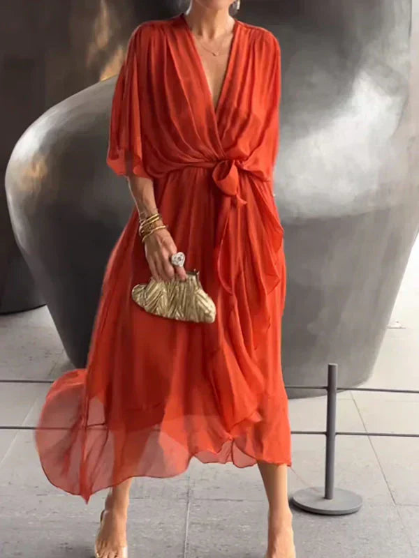 Ophelia | Luxurious Soft V-Neck Silk Dress for Women