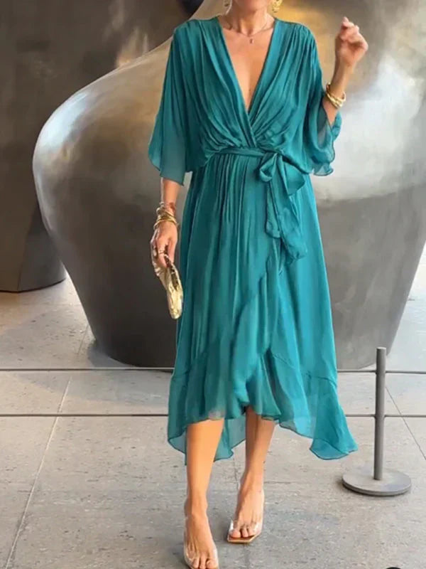 Ophelia | Luxurious Soft V-Neck Silk Dress for Women