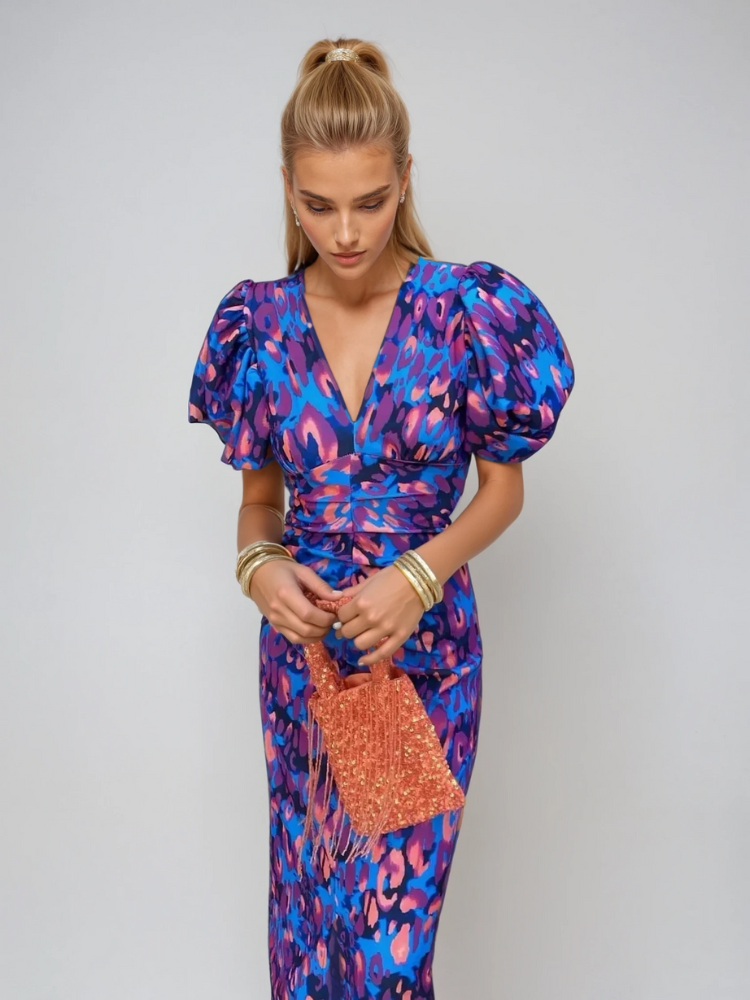 Norma | Women’s Elegant Puff Sleeve Printed Dress