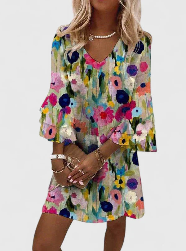 Deborah | Women's V-Neck Mini Floral Dress