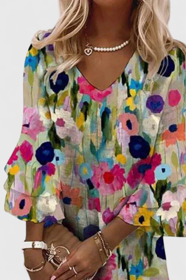 Deborah | Women's V-Neck Mini Floral Dress