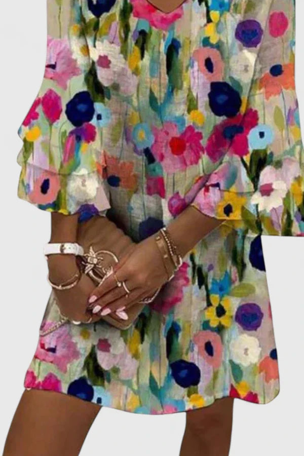 Deborah | Women's V-Neck Mini Floral Dress