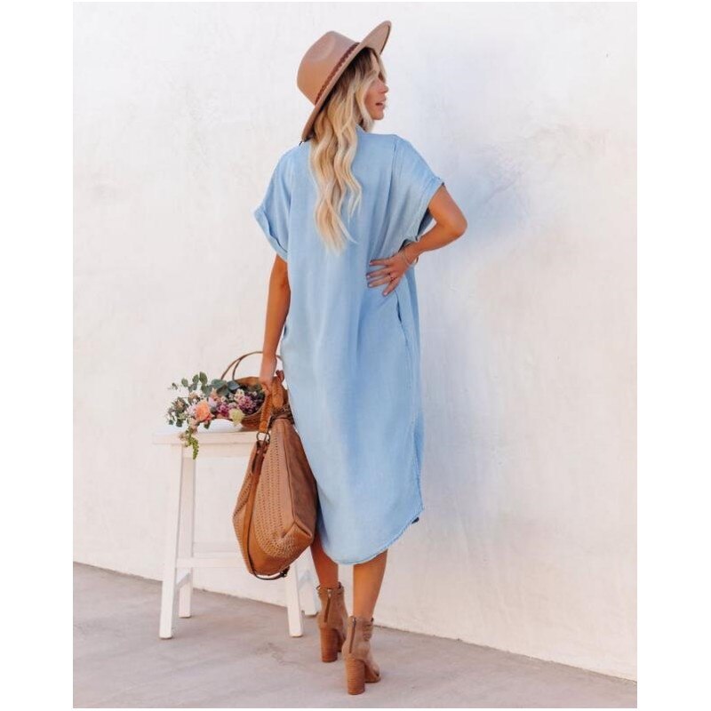 Gemma | Women's Button-Down Denim Midi Dress