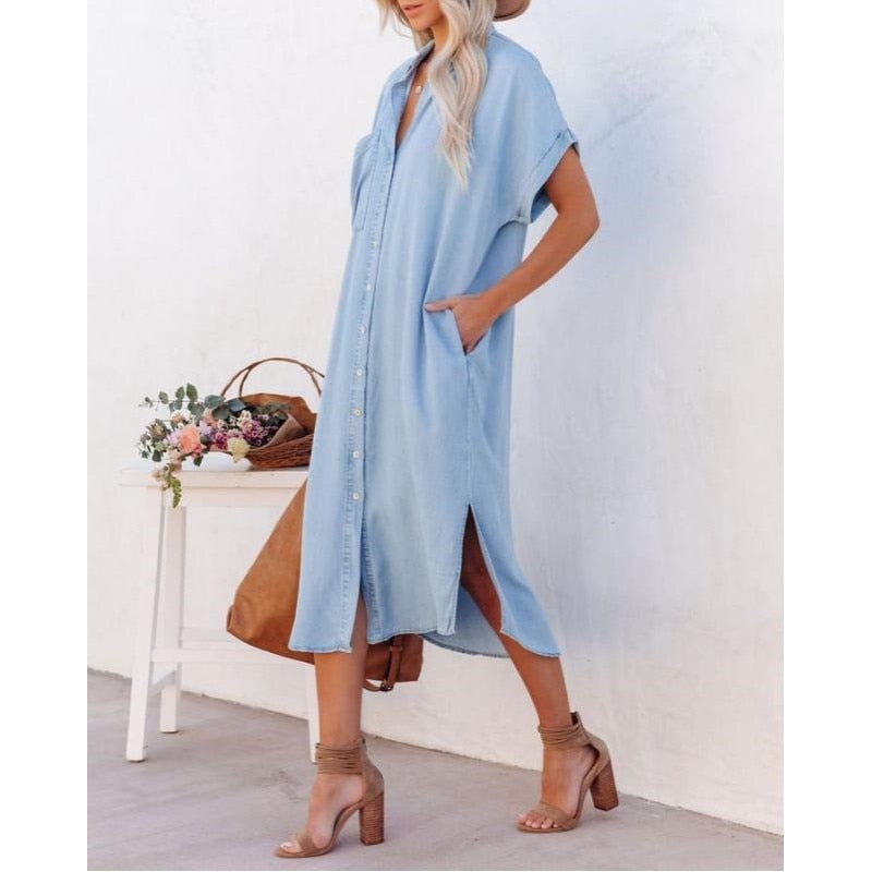 Gemma | Women's Button-Down Denim Midi Dress