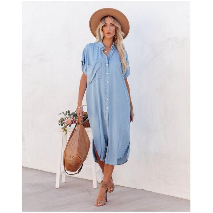 Gemma | Women's Button-Down Denim Midi Dress