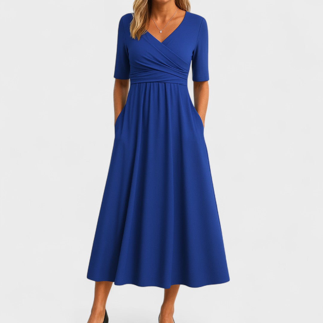 Della | Women's V-Neck A-Line Midi Dress
