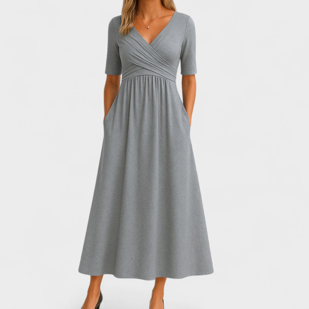 Della | Women's V-Neck A-Line Midi Dress