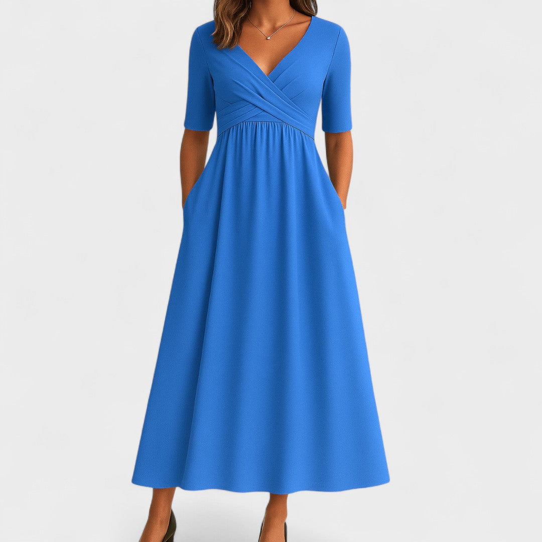 Della | Women's V-Neck A-Line Midi Dress