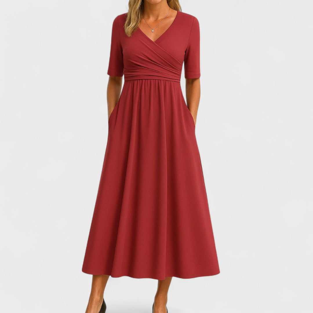 Della | Women's V-Neck A-Line Midi Dress