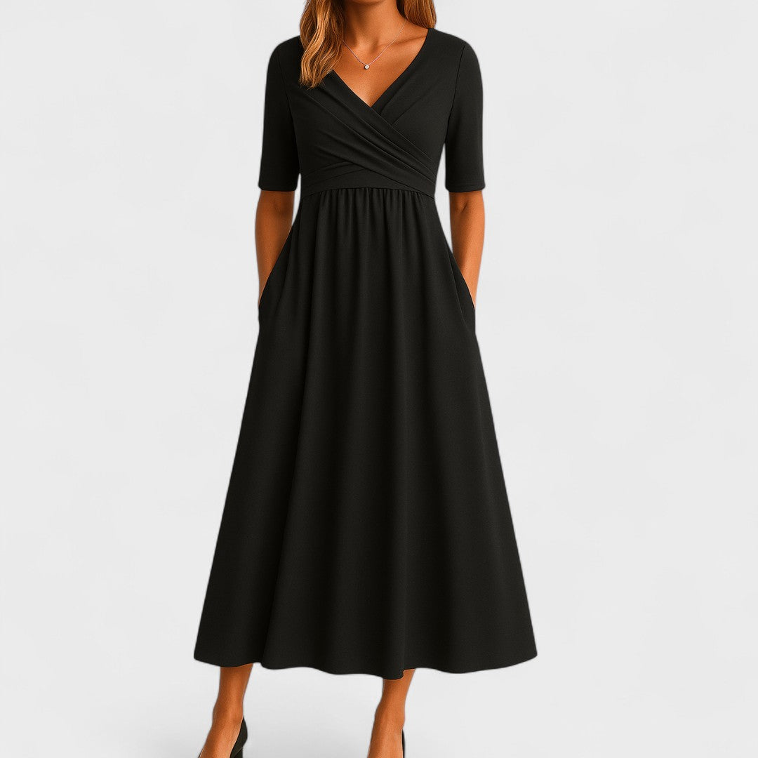 Della | Women's V-Neck A-Line Midi Dress