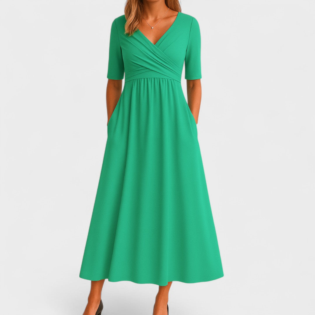 Della | Women's V-Neck A-Line Midi Dress