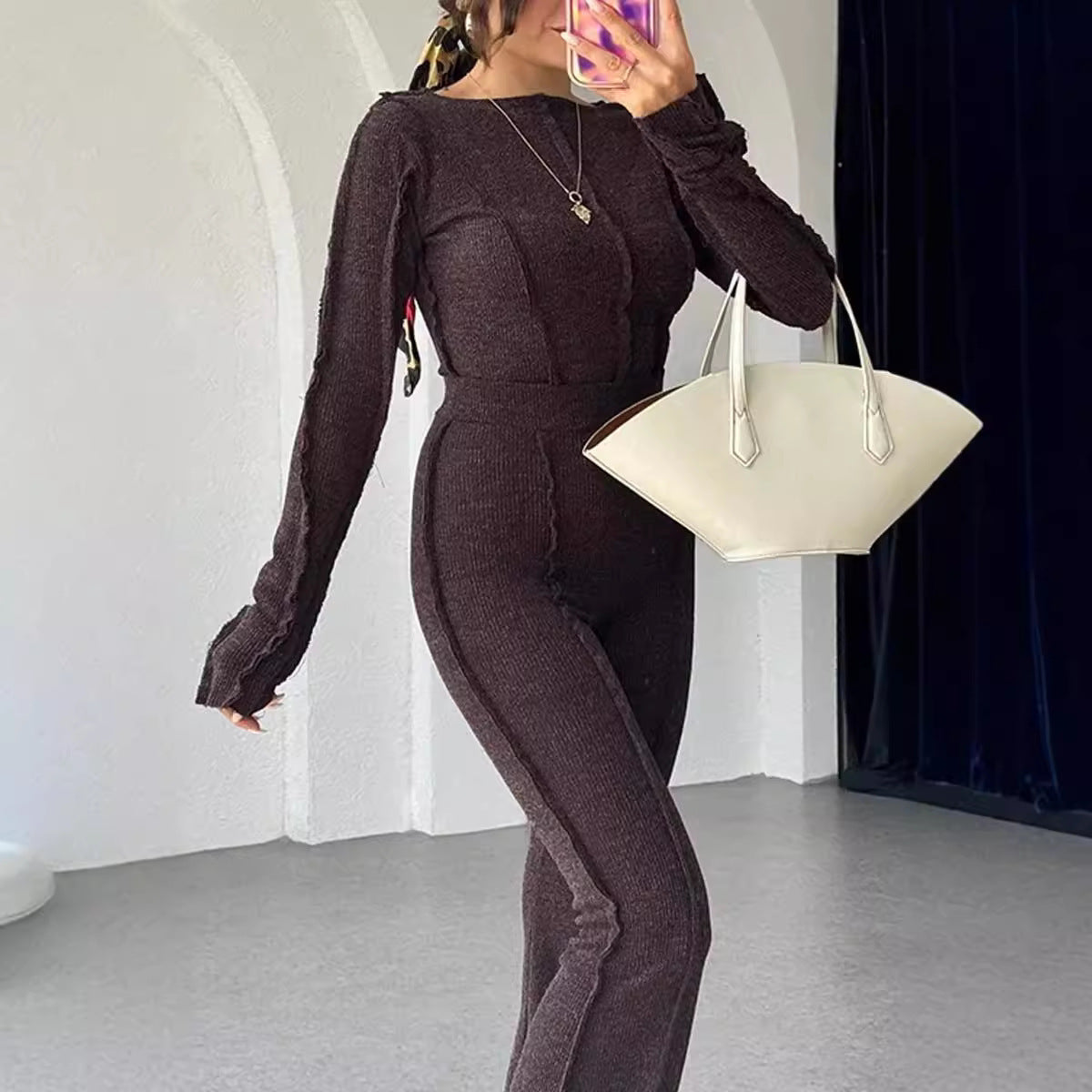 Angelina | Women's Cropped Long Sleeve Two-Piece Set