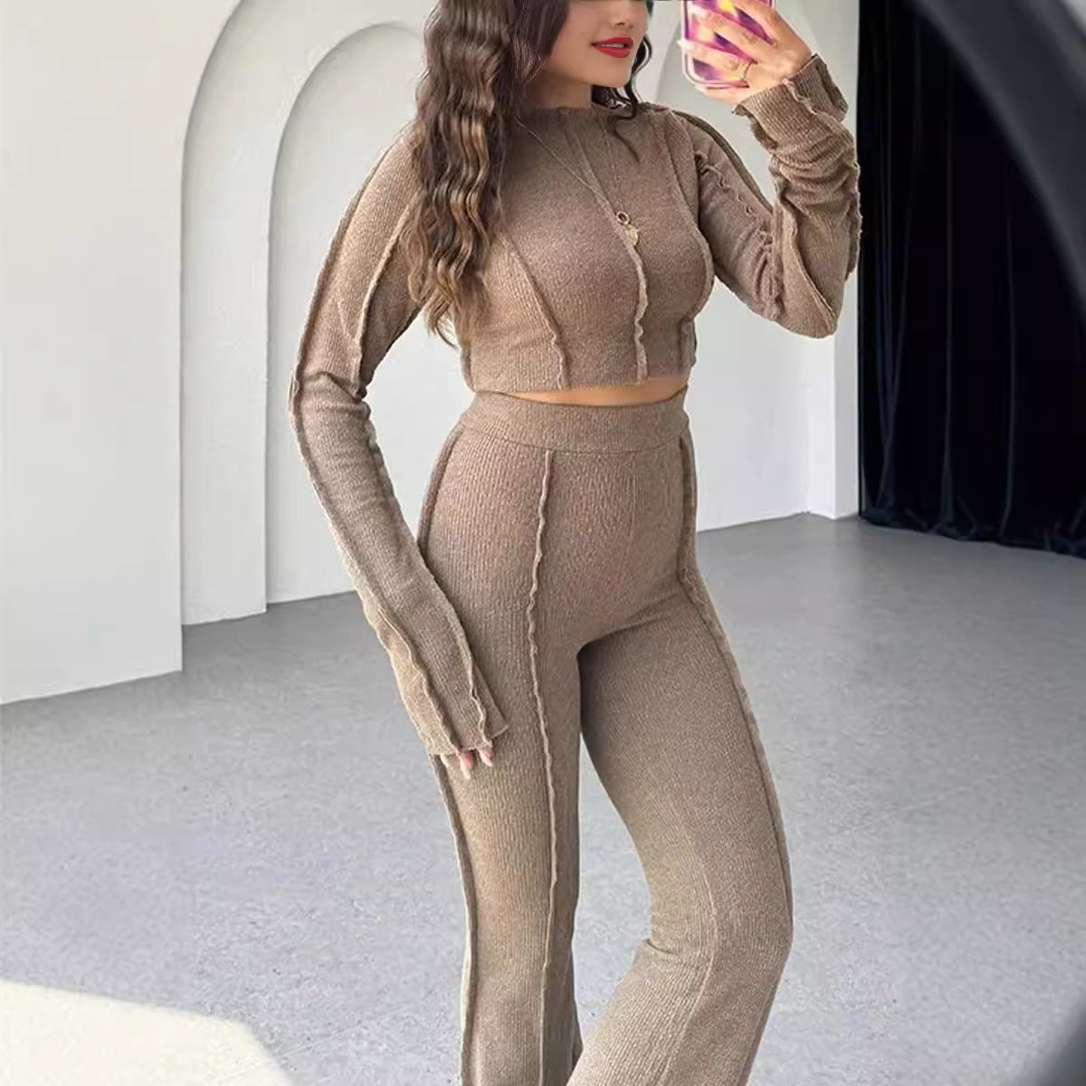 Angelina | Women's Cropped Long Sleeve Two-Piece Set