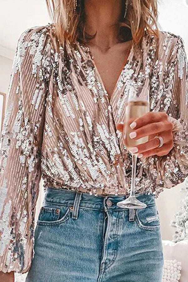 Celeste | Women's Long Sleeve Sequin Wrap Blouse