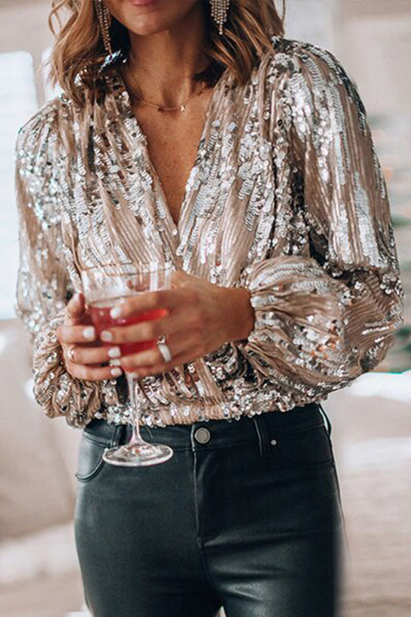 Celeste | Women's Long Sleeve Sequin Wrap Blouse