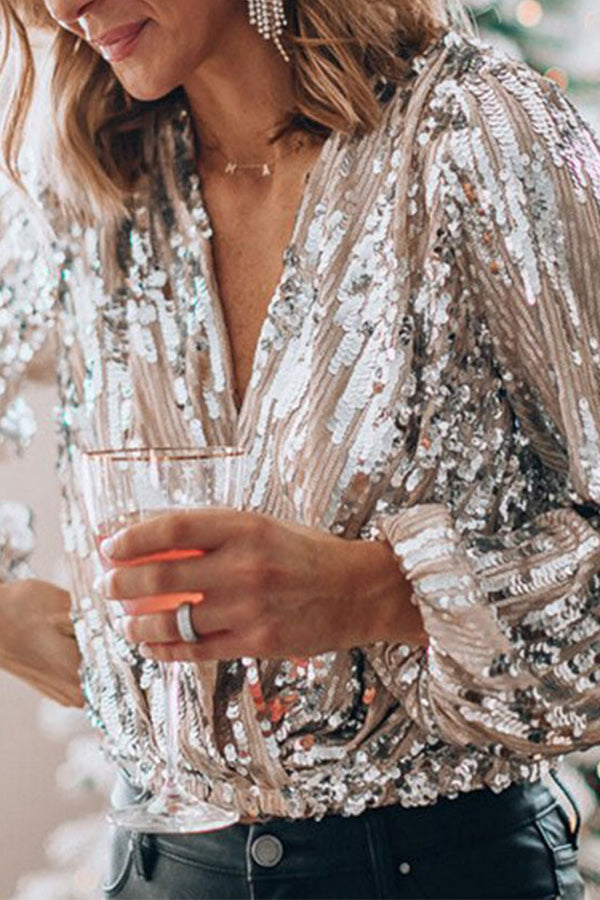Celeste | Women's Long Sleeve Sequin Wrap Blouse