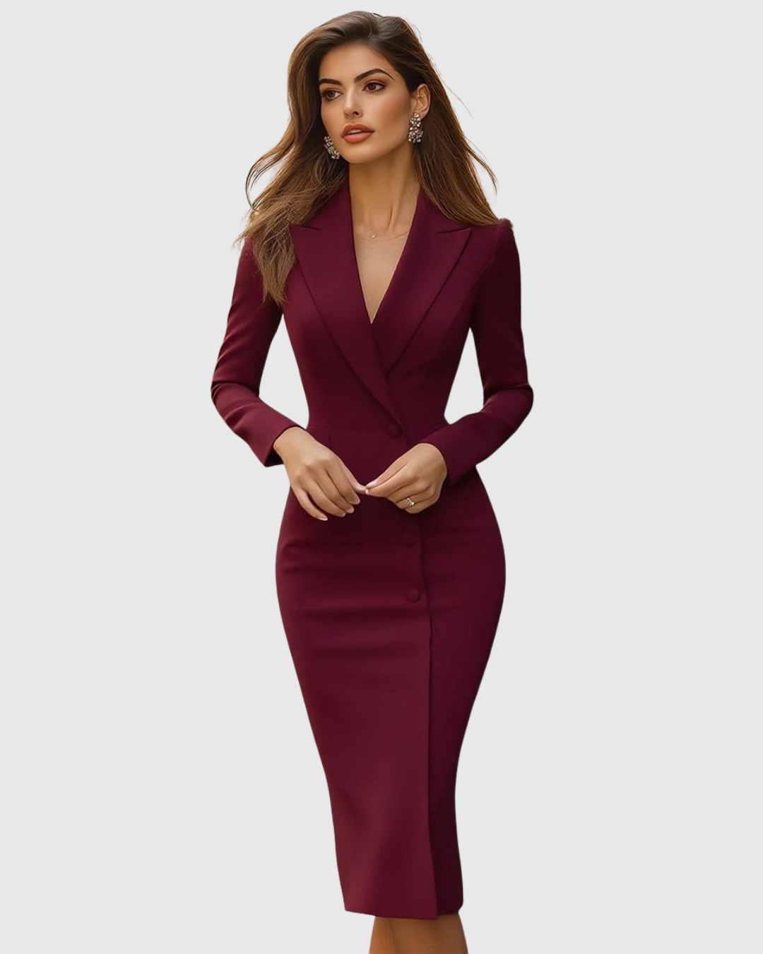 Gina | Women's V-Neck Bodycon Midi Dress