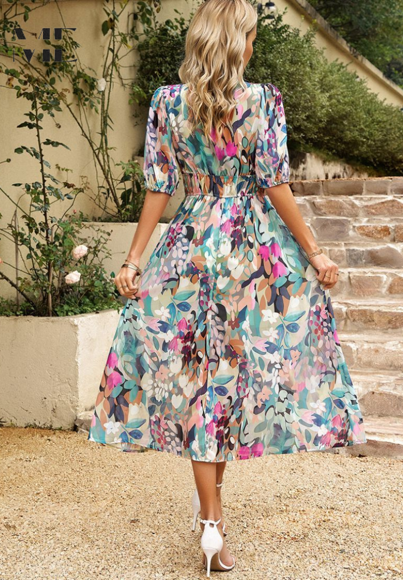 Gretel | Women's V-Neck A-Line Midi Dress