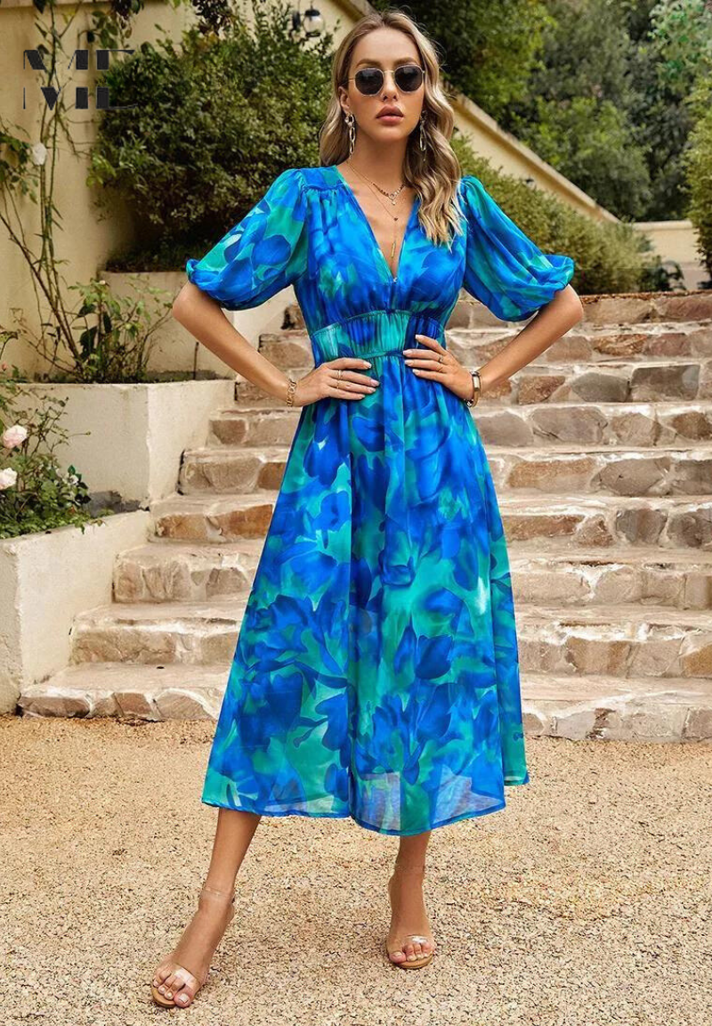 Gretel | Women's V-Neck A-Line Midi Dress