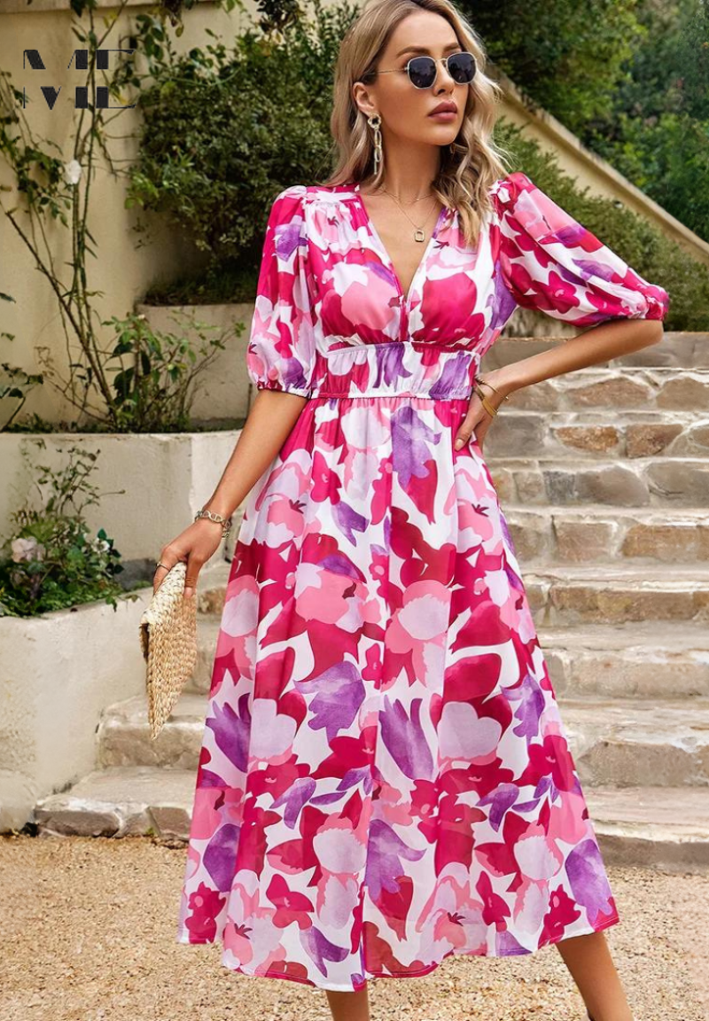 Gretel | Women's V-Neck A-Line Midi Dress