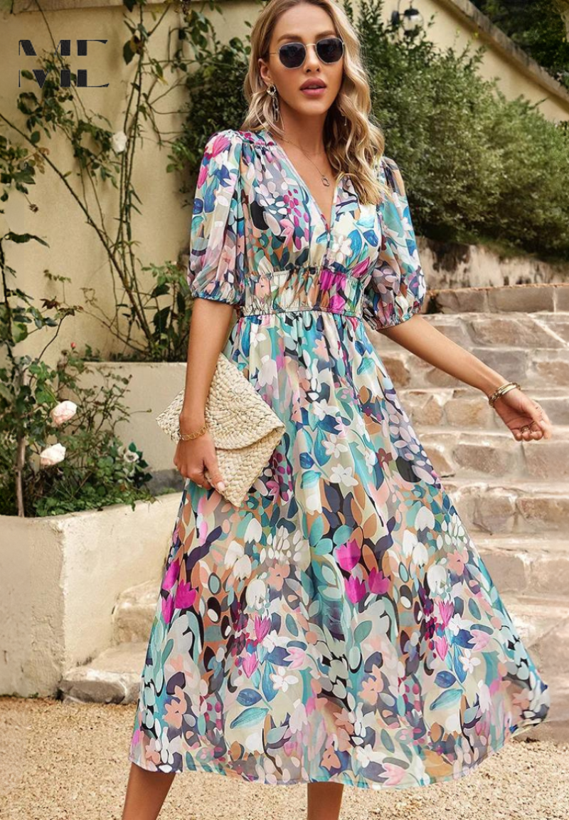 Gretel | Women's V-Neck A-Line Midi Dress