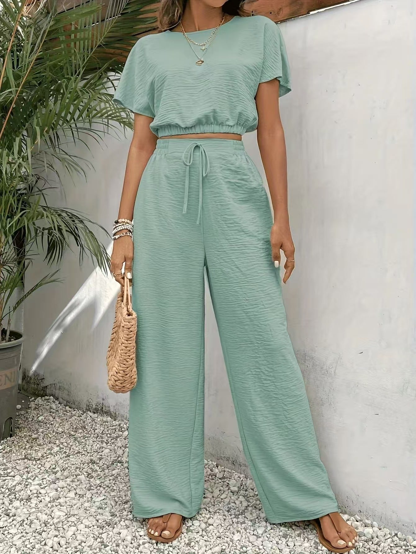Annie | Women's Drawstring Wide Leg Two-Piece Set