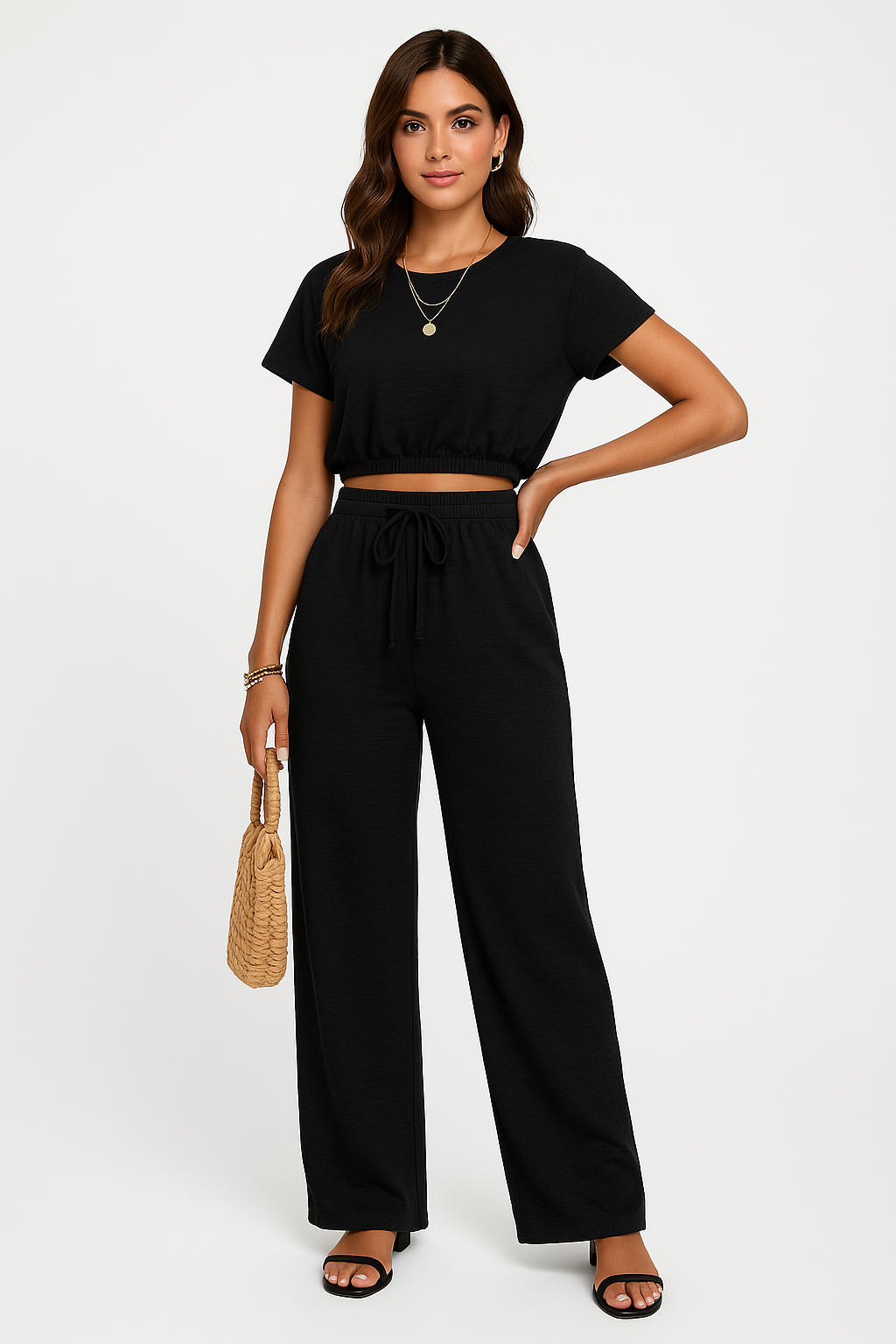 Annie | Women's Drawstring Wide Leg Two-Piece Set