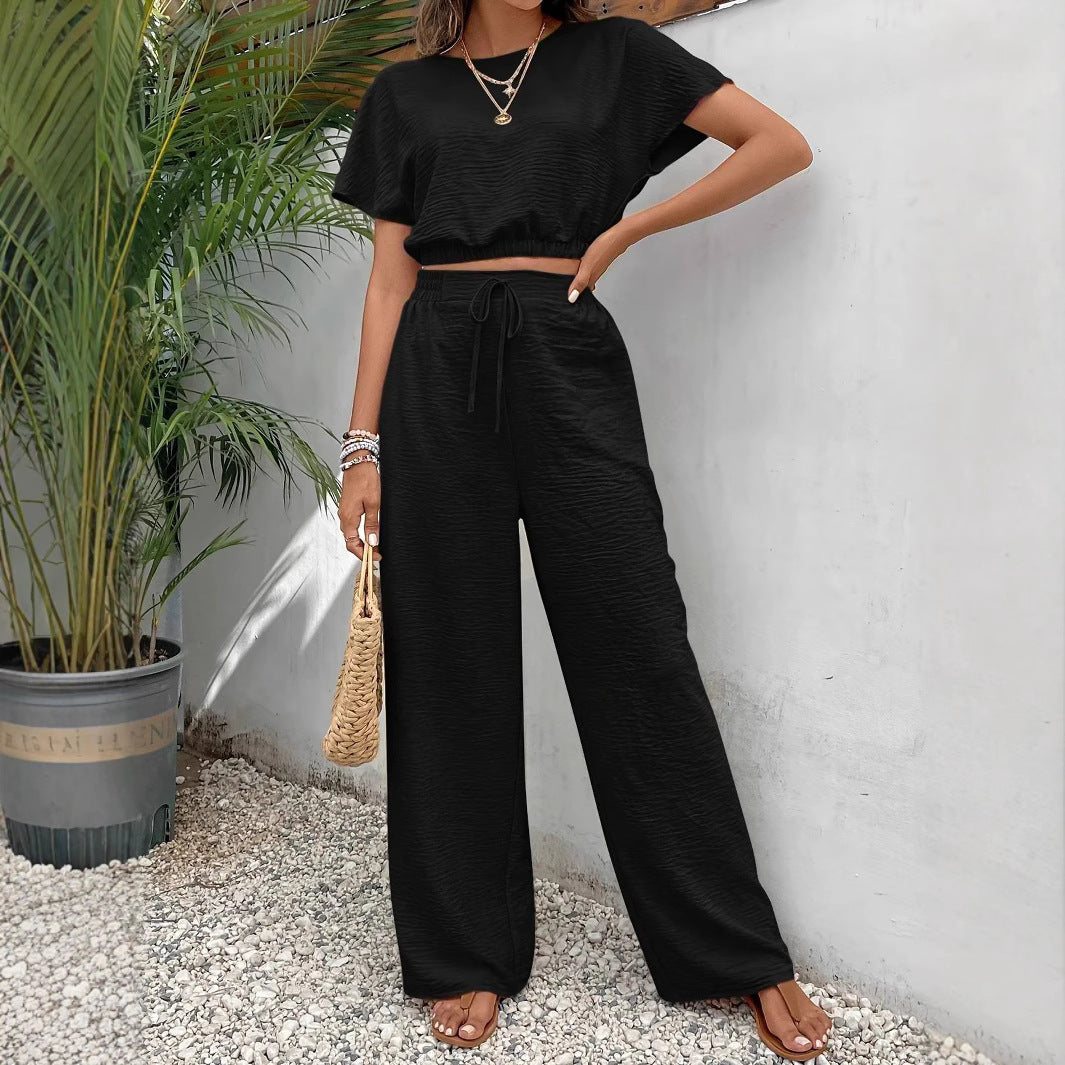 Annie | Women's Drawstring Wide Leg Two-Piece Set