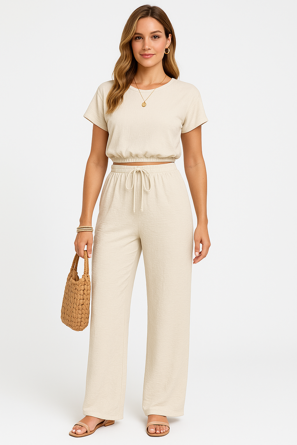 Annie | Women's Drawstring Wide Leg Two-Piece Set