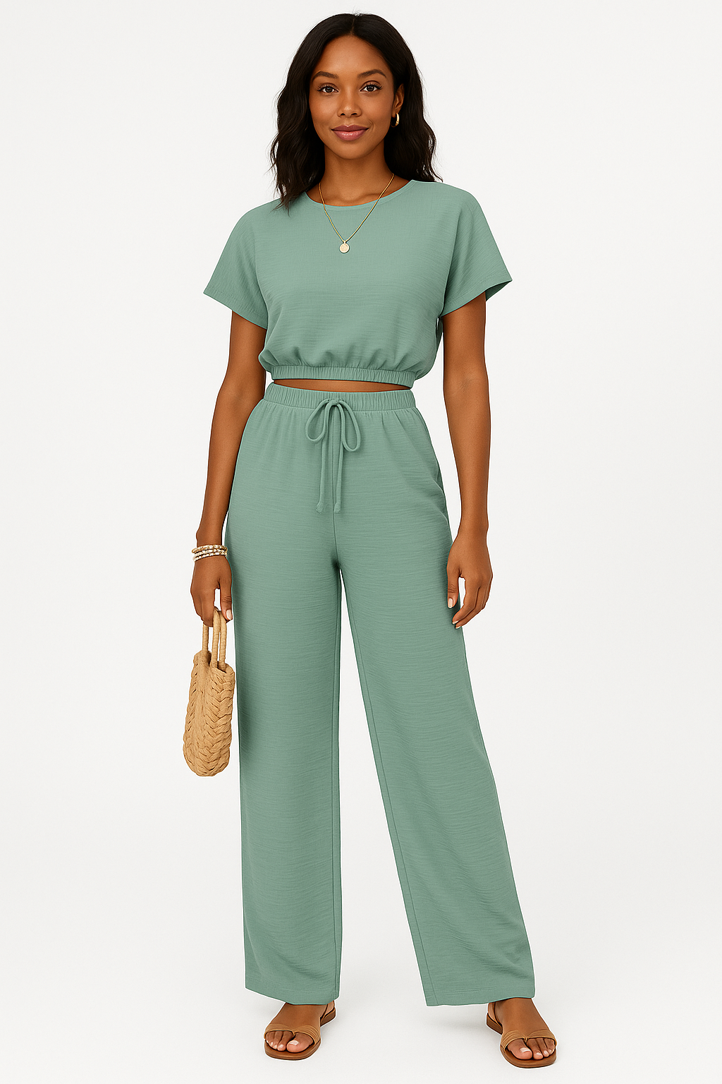 Annie | Women's Drawstring Wide Leg Two-Piece Set